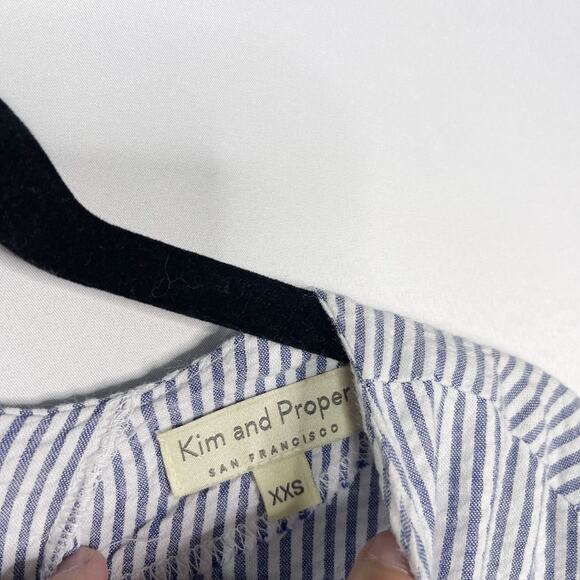 Kim and Proper XXS Blue White Seersucker Striped Short Bell Sleeve Dress Cotton - Picture 10 of 11